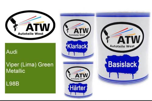 Audi, Viper (Lima) Green Metallic, L98B: 1L Lackdose + 1L Klarlack + 500ml Härter - Set, von ATW Autoteile West.